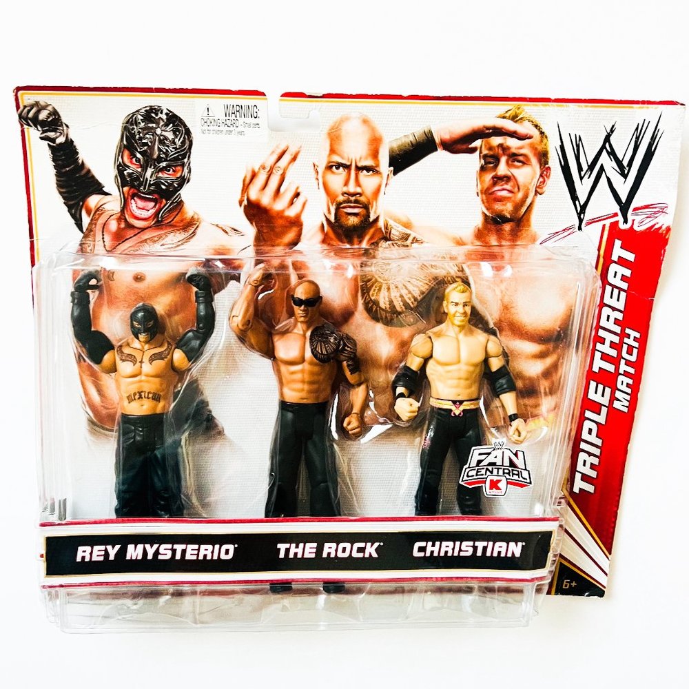 WWE Wrestling Rey Mysterio, Rock & Christian Exclusive Action Figure Tripe Threa
